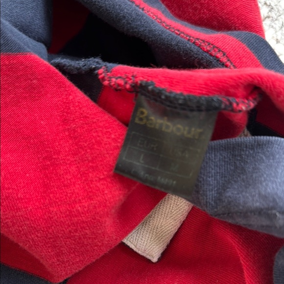 Barbour Red and Navy Striped Rugby Shirt US M - Picture 5 of 6